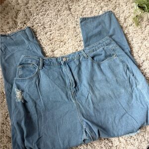 Stylish Blue Flare & Wide Leg light wash denim women’s distressed Jeans 2XL